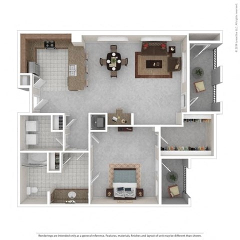 Floor plan for 1 bed, 1 bath, 1018 sqft